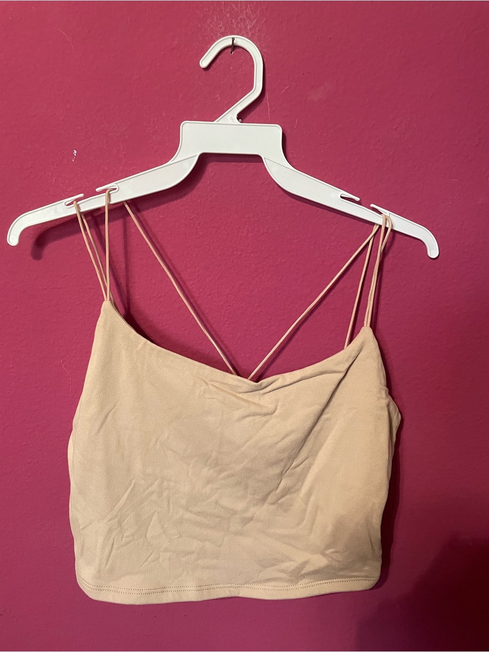Beige Strappy Cropped Tank Top - Classic Spaghetti Straps